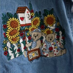 Denim Shirt‎ with Bear and Sunflower Embroidery